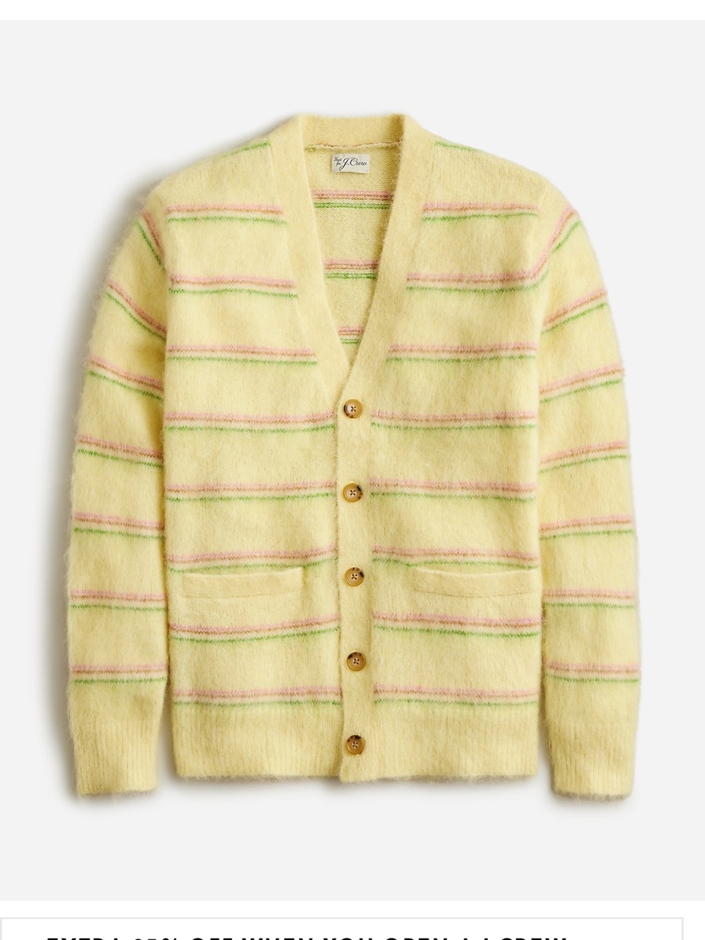 J. Crew Pale Yellow Striped Mohair-Blend Cardigan